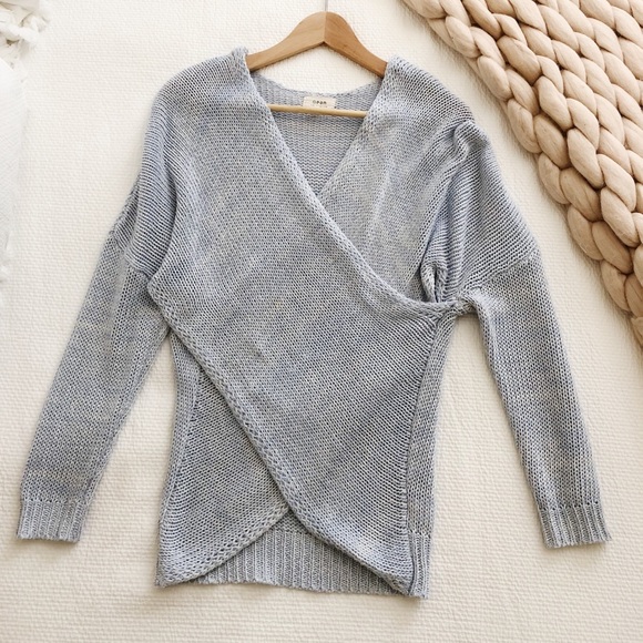 light blue wrap sweater